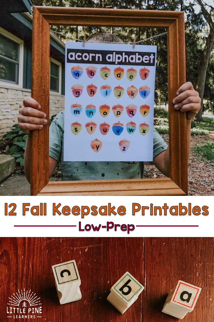 Check out 12 low-prep fall keepsake printables filled with spider, bat, pumpkin, apple and other fall nature themed activities! 