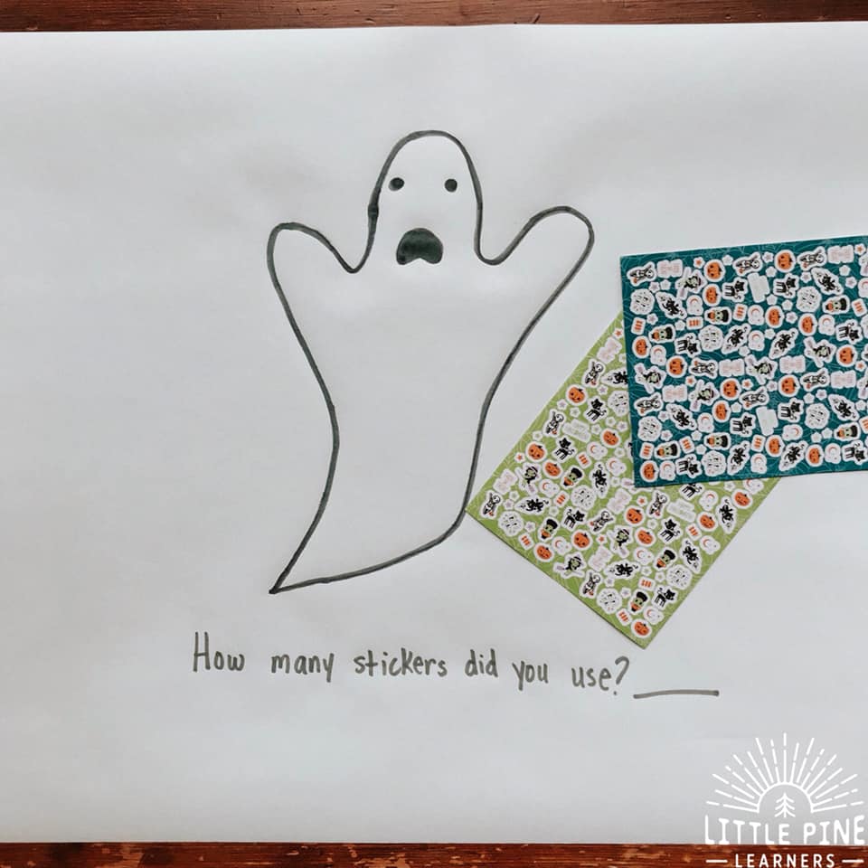 Work on fine motor skills, hand-eye coordination and counting with this fun Halloween sticker activity. It's perfect for all of those extra stickers that will accumulate in your house over the month of October. Kids of all ages will love this activity and the end result is adorable! 
