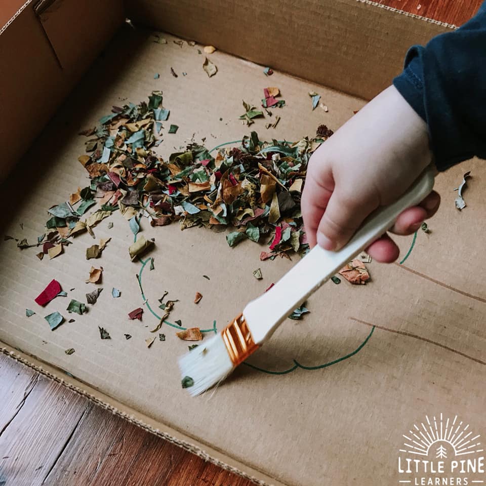 Here is a fun fine motor activity to try this fall! With just a few simple supplies, children can work on hand-eye coordination, pencil grasp and other important fine motor skills. 