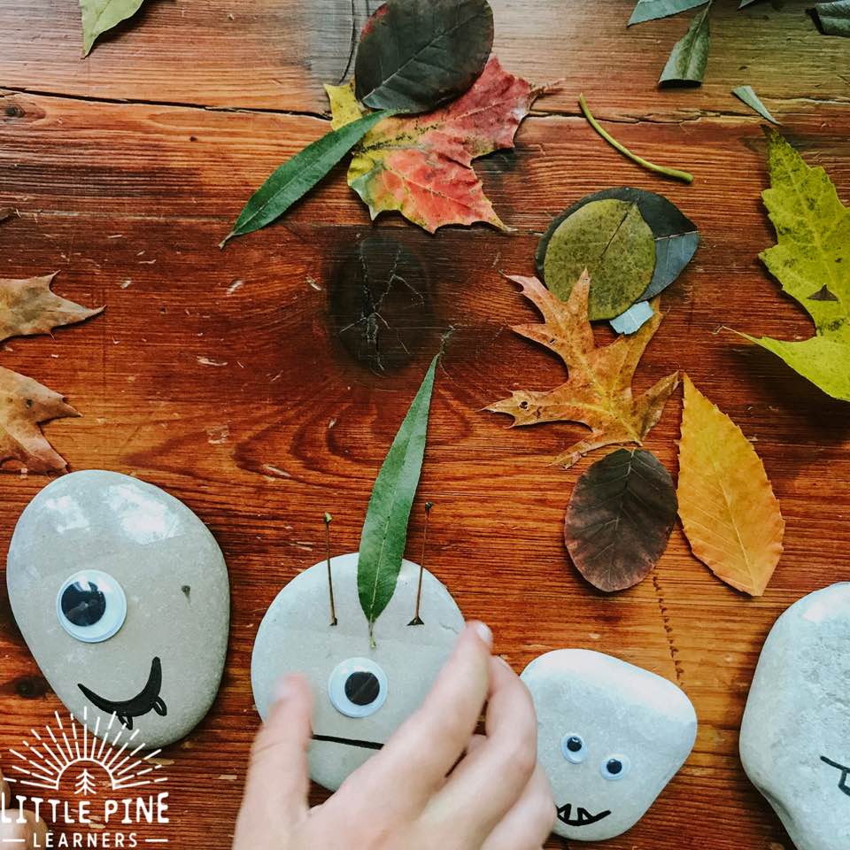 Here is an easy leafy monster rock craft idea for Halloween. This is a great non-scary idea, and uses natural materials which you probably already have right in your yard or nature collection!