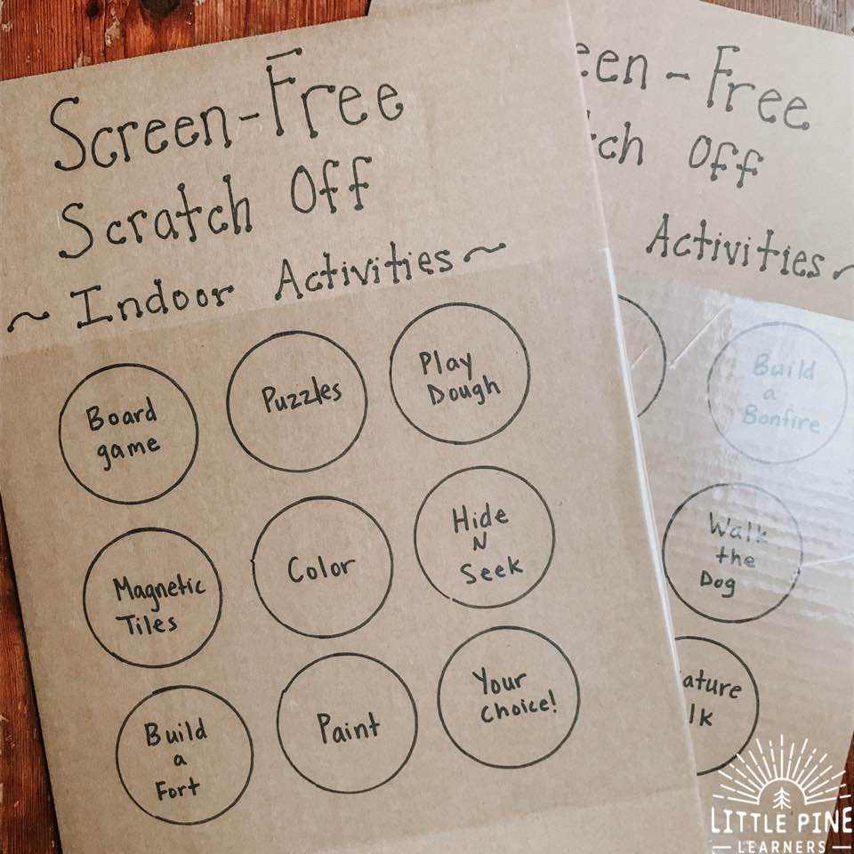 This is the BEST way to get kids excited about screen-free activities! Kids will love the satisfaction of scratching the paint mixture off the circles and get super excited when the activity is revealed! Read on to learn the scratch off recipe, different ways to present this screen-free board to your kids, and activity ideas. 