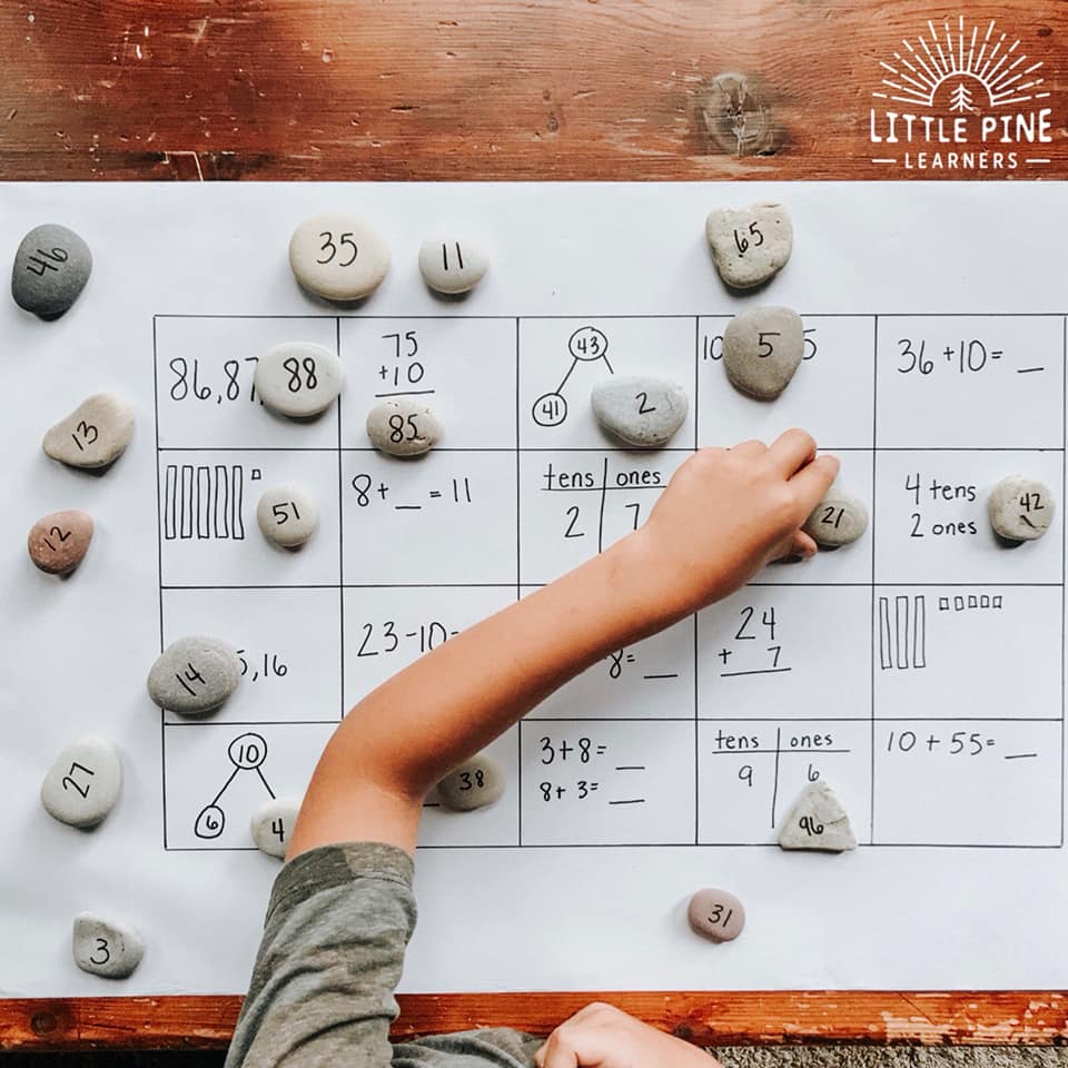 Here is a fun math review game that's great for any age and ability! This game can be personalized for any common core standard or skill. Best of all, you just need a piece of paper, a marker, and some rocks to set it up for your students at school or children at home.