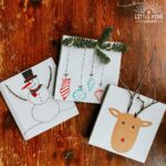 Cute reindeer, snowman, and ornament eco friendly Christmas cards.