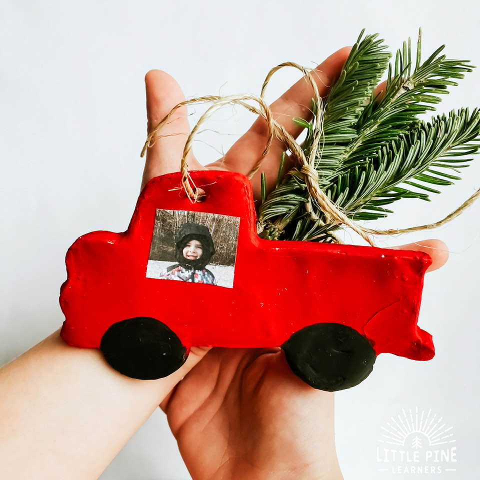 Red truck clay Christmas ornament