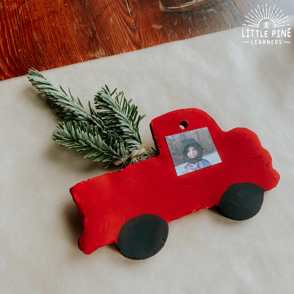 Red truck clay Christmas ornament