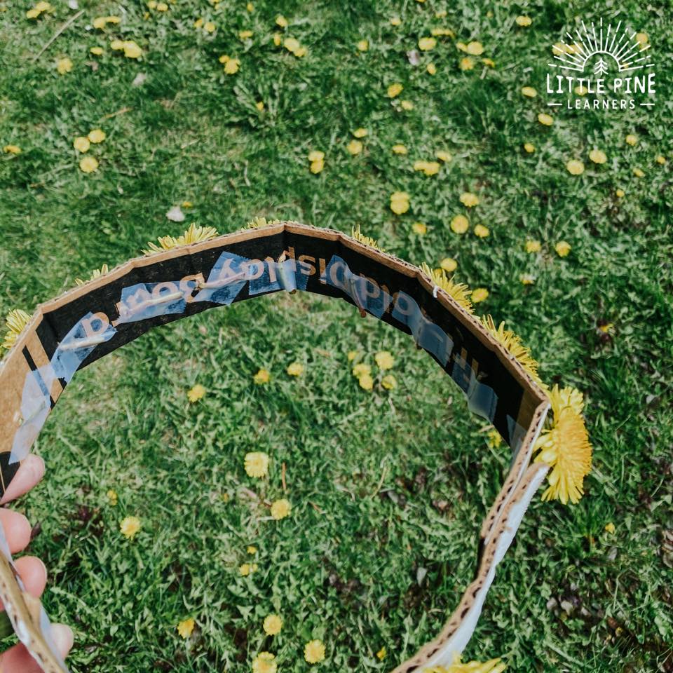 This is the EASIET dandelion crown you will ever make! Kids of all ages will enjoy this simple nature craft and the cardboard crowns can be saved for endless wildflower crowns in summer.