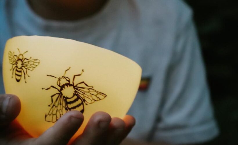 Beeswax luminary with temporary tattoos