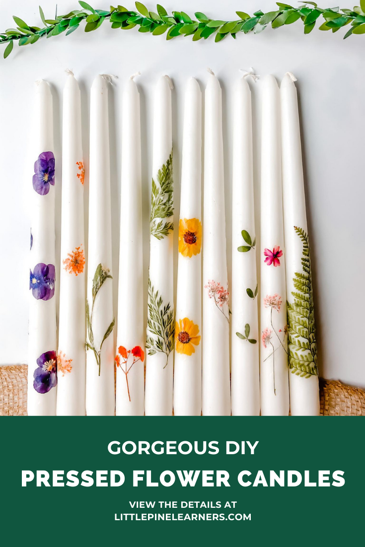 Pressed Flowers on White Taper Candles