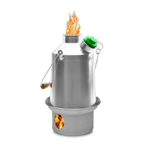 Kelly Kettle Camp Stove Stainless Steel - Boils Water Within Minutes, Uses Natural Fuel, and Enables You to Rehydrate Food or Cook a Meal (Medium Scout)