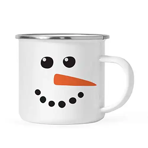 Andaz Press 11oz. Kids Christmas Hot Chocolate Stainless Steel Campfire Coffee Mug Gift, Snowman with Carrot Nose, 1-Pack, Enamel Metal Camp Cup for Him Her, Includes Gift Box