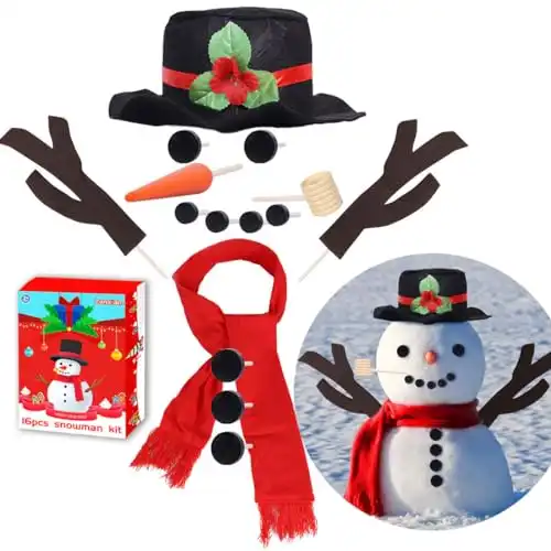 Lansian 16Pcs Christmas Snowman Decorating Making Kit Snow Toys Outdoor Fun Kids Christmas Winter Holiday Party Decoration Gifts Funny Toys