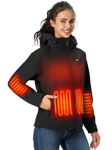 Lightweight Heated Jacket for Women- Battery Pack Included,  Water-Resistant  Coat with Detachable Hood
