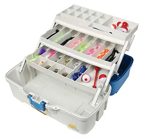 Ready-Set-Fish 3-Tray Tackle Box with Tackle, Aqua Blue/Tan