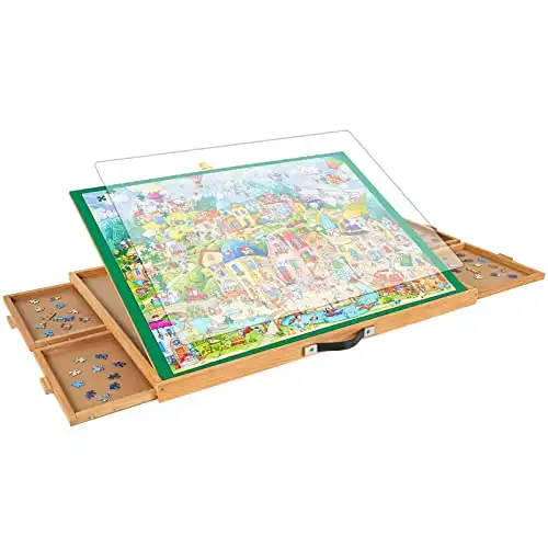 Adjustable Jigsaw Puzzle Board with 4 Drawers & Cover - 3-Tilting-Angle Jigsaw Wooden Puzzle Table