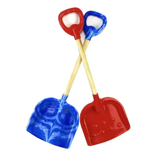 Matty's Toy Stop 28" Heavy Duty Wooden Snow Shovels with Plastic Scoop & Handle for Kids - 2 Pack (Red & Blue Swirl)