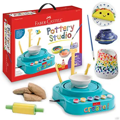 Faber-Castell Pottery Studio-  Complete Pottery Wheel and Painting Kit for Beginners, with 3 lbs of Sculpting Clay and Tools
