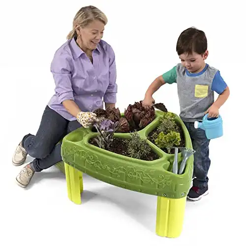 Seed to Sprout Raised Garden Planter, Kids Outdoor Garden Kit with Garden Tools for Growing Flowers or Vegetables, Green