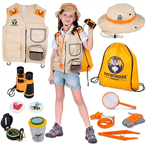 Kids Explorer Kit with Safari Vest & Hat & Kids Camping Gear, Safari Outfit, Bug Catcher Kit for Kids & More