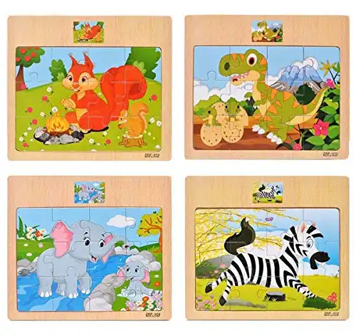 Wooden Jigsaw Puzzles Set for Kids 2-5 Years 12 Pieces