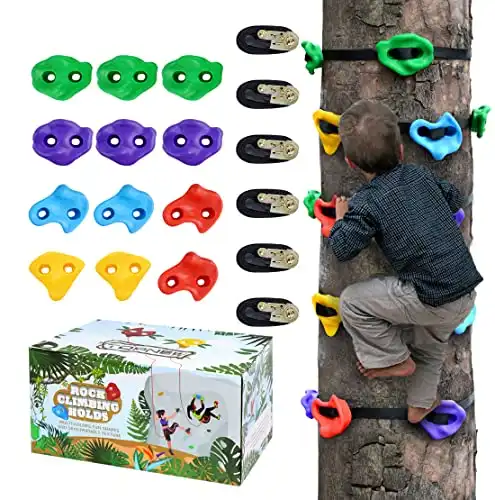Ninja Tree Climbing Holds for Kids Climber, Adult Climbing Rocks with 6 Ratchet Straps for Outdoor Ninja Warrior Obstacle Course Training