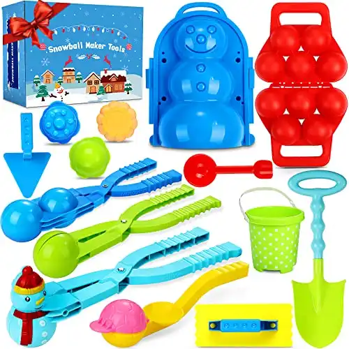 15 Pcs Snowball Maker Toys - Snow Toys Kit for Kids with Handle for Snow Ball Shapes Maker Fights Snowball, Snowman, Penguin for Toddlers Adults Outdoor Winter Fun
