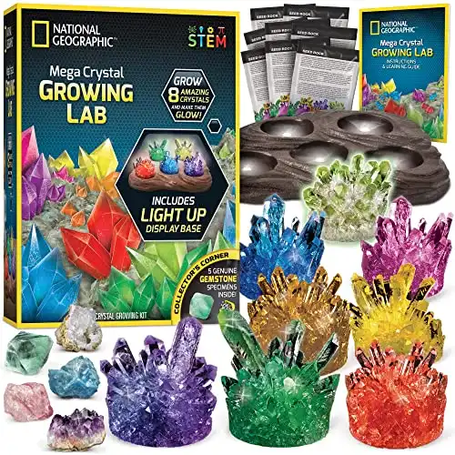 Mega Crystal Growing Kit for Kids- Grow 8 Crystals with Light-Up Stand