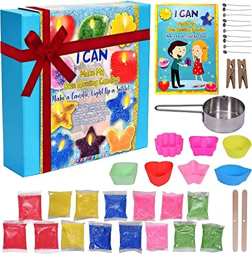 Complete Candle Making Kit for Beginners- Includes 5 Colors Candle Wax, 7 Candle Molds, 10 Wicks, 1 Melting Cup, and Guide book