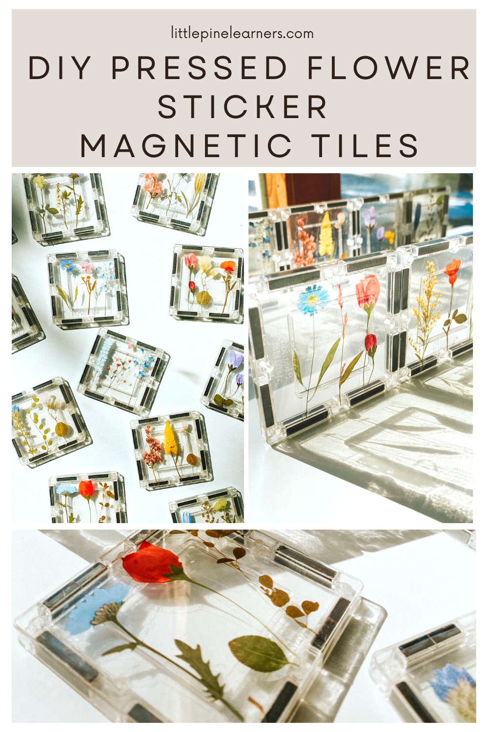 DIY Magnetic Tiles with Pressed Flower Stickers