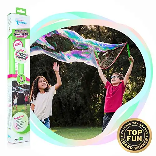 WOWmazing Giant Bubble Powder Kit: Includes Large Bubble Wand and 3 Packet of Big Bubble Powder